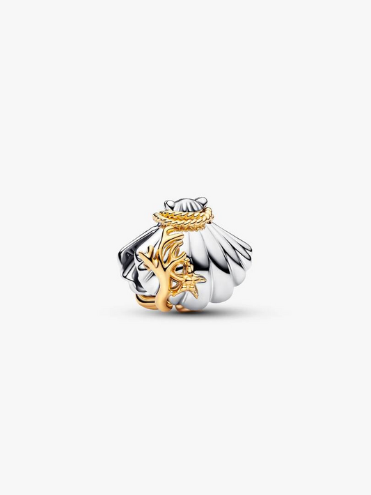 Disney Princesses Ariel Shell Lab-Grown Two-Tone Bead Charm Hallmarked S925 Sterling Silver