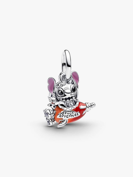 Disney Stitch Rocket Ship Dangle Charm Hallmarked S925 Sterling Silver