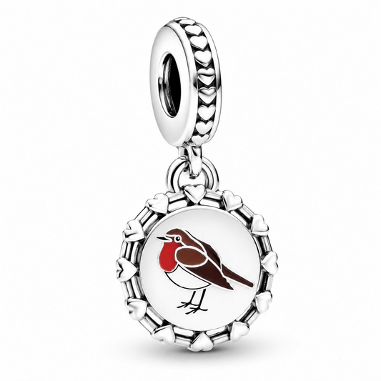 Engravable Robin Bird Dangle Charm Hallmarked S925 Sterling Silver For Women's Bracelet