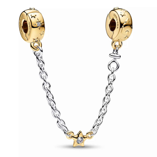 Fantasyland Castle Star Safety Chain Charm Hallmarked S925 Sterling Silver
