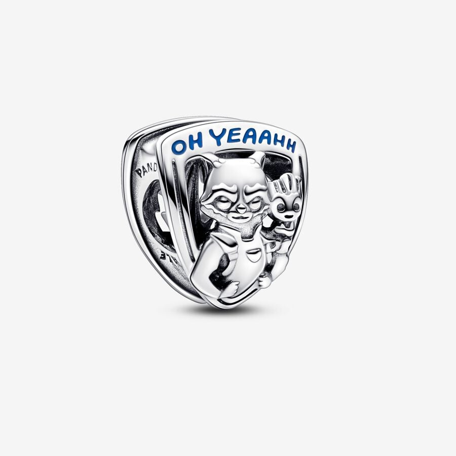 Marvel Guardians of the Galaxy Rocket Raccoon Groot Emblem Charm Hallmarked S925 Sterling Silver