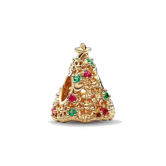 Glitter Christmas Tree Bead Charm Hallmarked S925 Sterling Silver