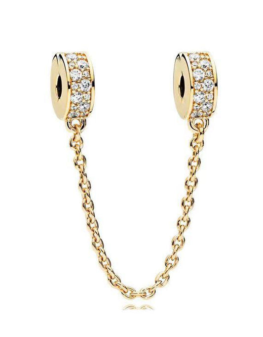 Sparkling Gold Safety Chain Charm Hallmarked S925 Sterling Silver
