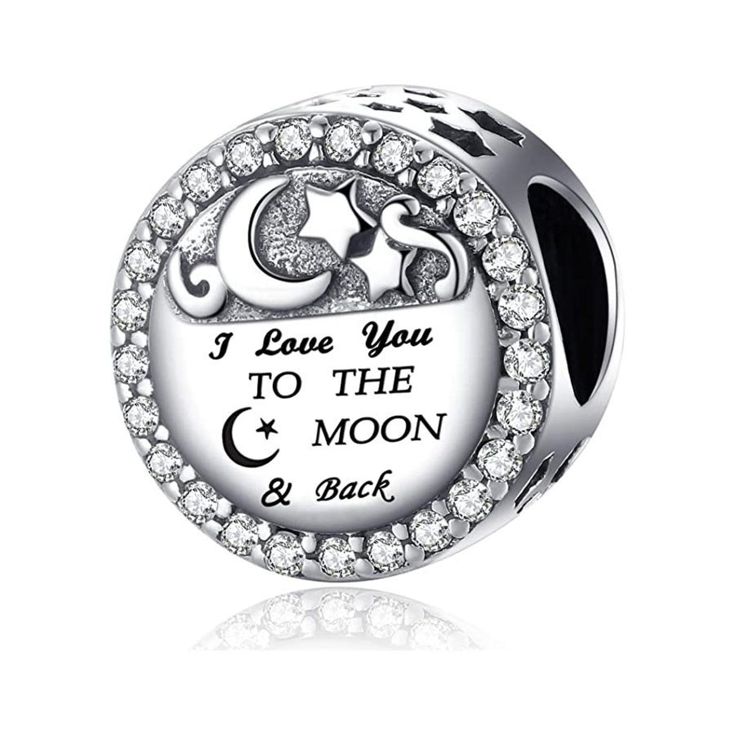 I Love You to The Moon and Back flower Bead Charm Hallmarked S925 Sterling Silver For Women's Bracelet