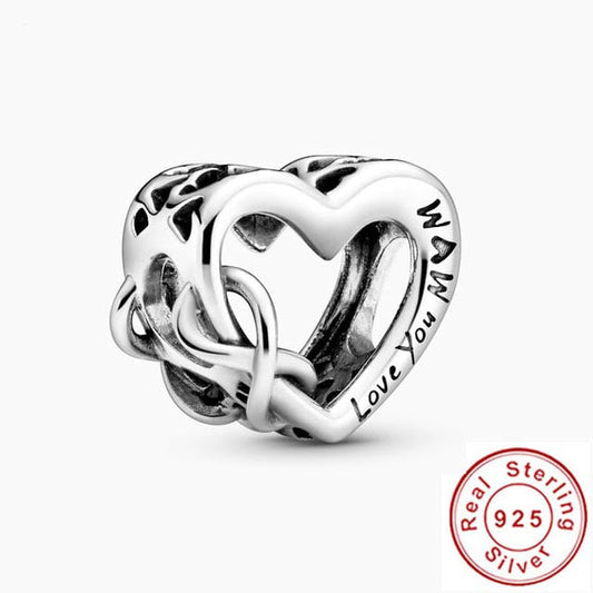 Mum Infinity Heart Charm Hallmarked S925 Sterling Silver