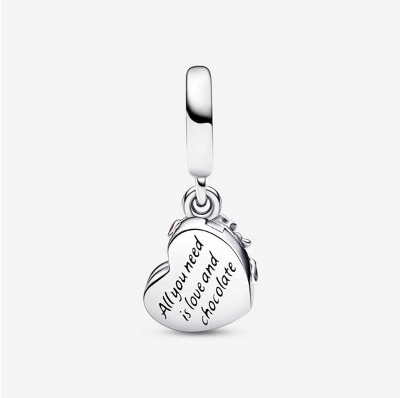 Openable Heart Chocolate Gift Box Dangle Charm S925 Hallmarked Compatible Sterling Silver