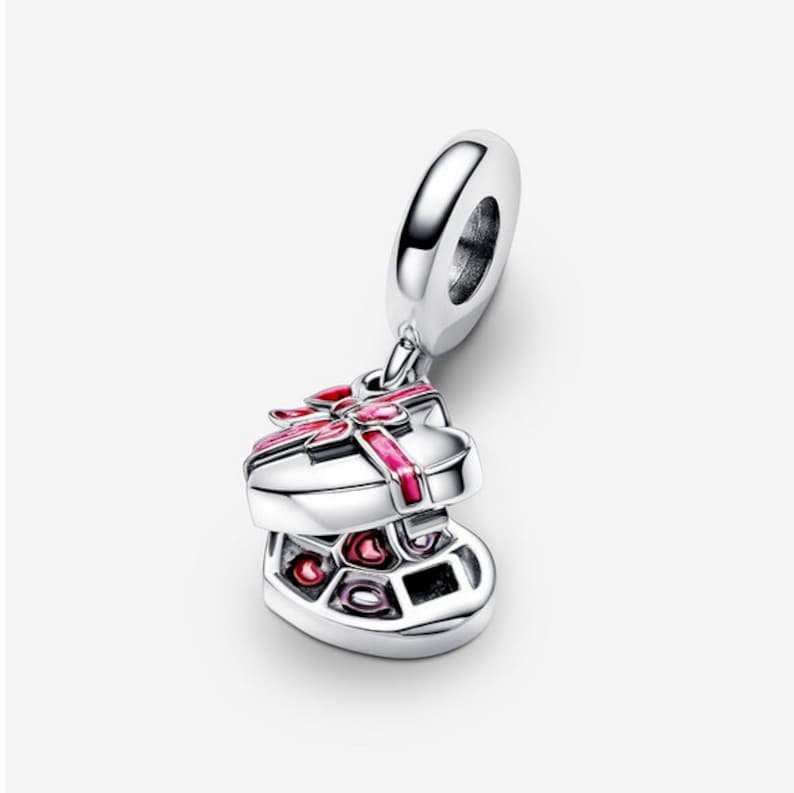 Openable Heart Chocolate Gift Box Dangle Charm S925 Hallmarked Compatible Sterling Silver