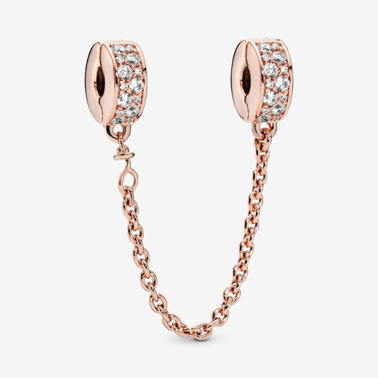Sparkling Rose Gold Safety Chain Charm Hallmarked S925 Sterling Silver