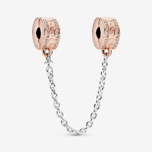 Rose Gold Logo Safety Chain Charm Hallmarked S925 Sterling Silver