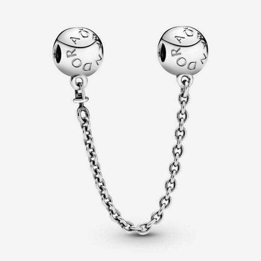 Round Logo Safety Chain Charm Hallmarked S925 Sterling Silver