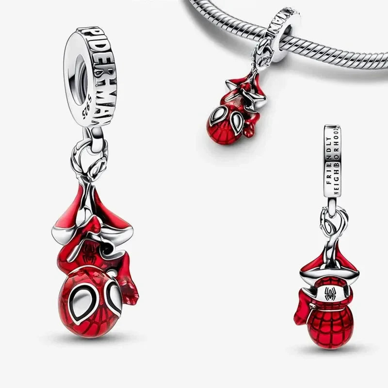 Marvel Hanging Spider Man Dangle Charm Hallmarked S925 Sterling Silver