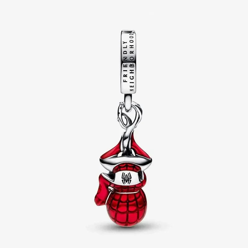 Marvel Hanging Spider Man Dangle Charm Hallmarked S925 Sterling Silver