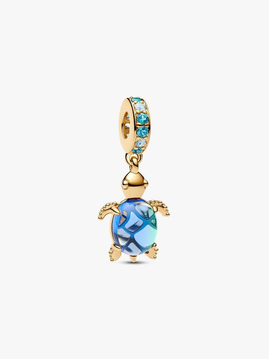Sea Turtle Murano Glass Rose Gold Dangle Charm Hallmarked S925 Sterling Silver For Women's Bracelet