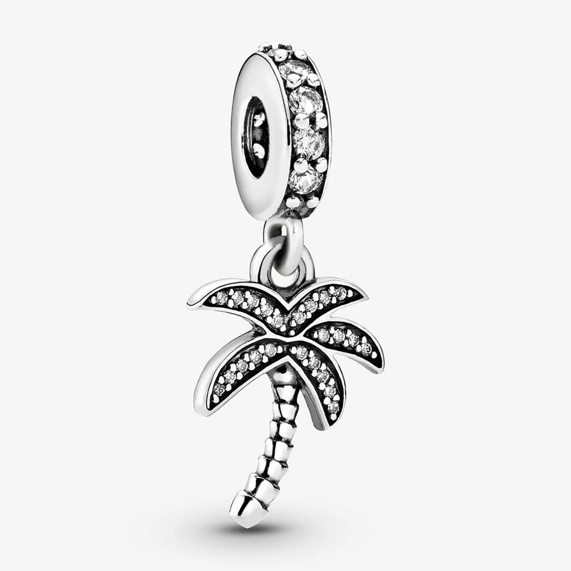 Sparkling Palm Tree Dangle Christmas Charm Hallmarked S925 Sterling Silver