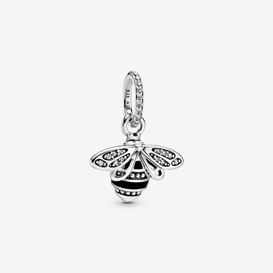 Sparkling Queen Bee Pendant Charm Hallmarked S925 Sterling Silver