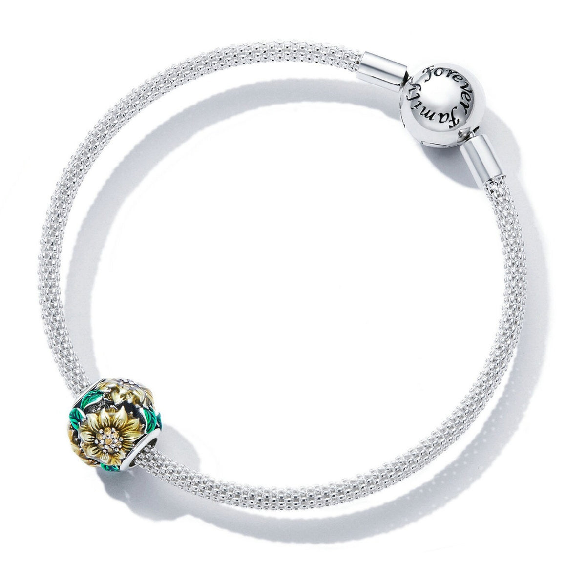 Sunflower Round Bead Charm Hallmarked S925 Sterling Silver For Women's Bracelet
