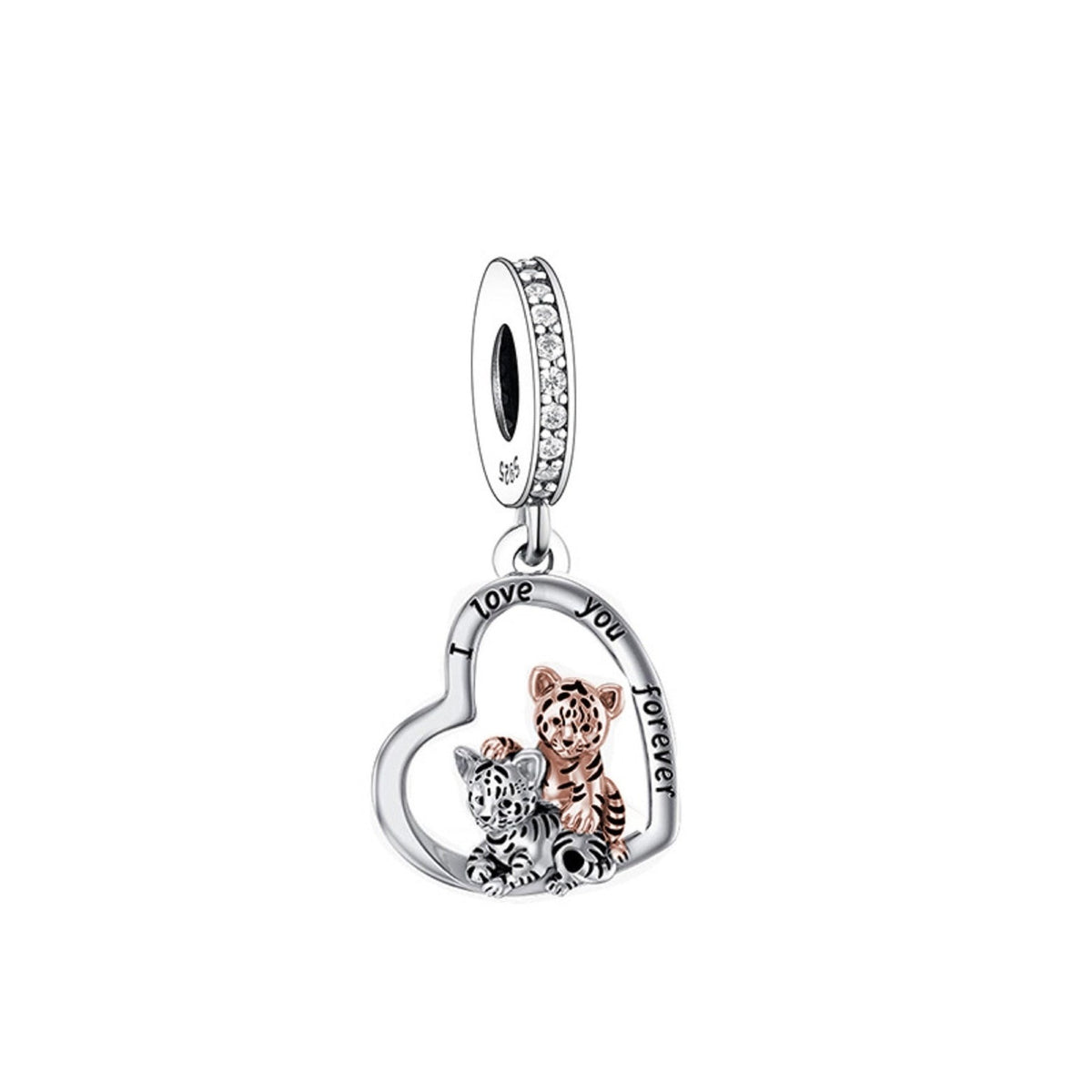 Tiger Cubs Dangle Charm Hallmarked S925 Sterling Silver