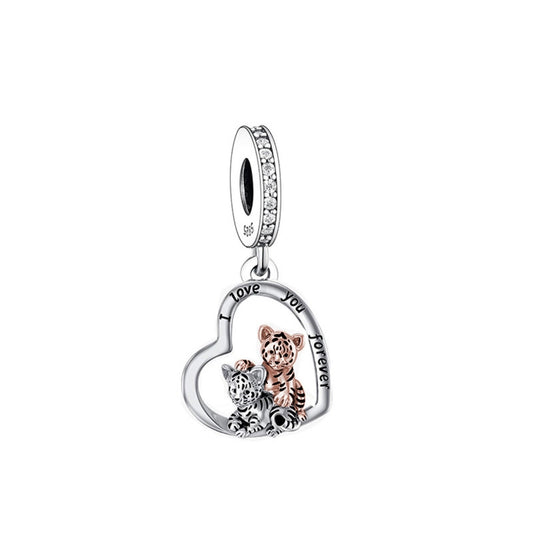Tiger Cubs Dangle Charm Hallmarked S925 Sterling Silver
