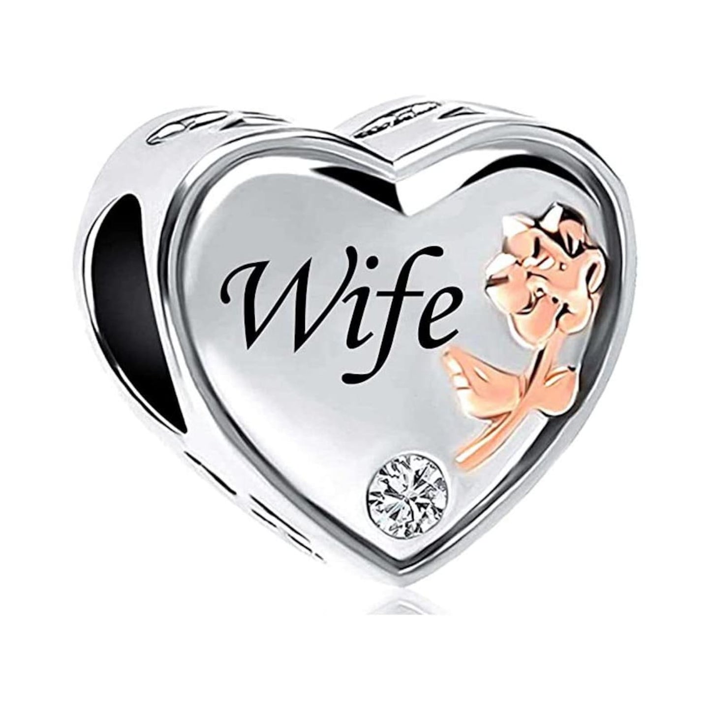 Wife I Love You Heart Bead Charm Hallmarked S925 Sterling Silver For Women's Bracelet