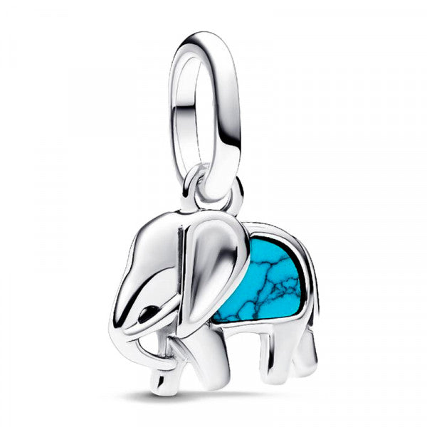 Turquoise-coloured Elephant Mini Dangle Charm Hallmarked S925 Sterling Silver