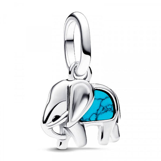 Turquoise-coloured Elephant Mini Dangle Charm Hallmarked S925 Sterling Silver