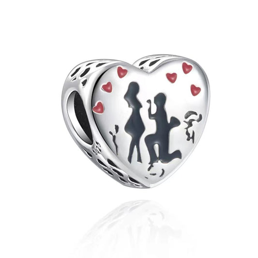 Cute Couple  Friends Bead Charm Hallmarked S925 Sterling Silver