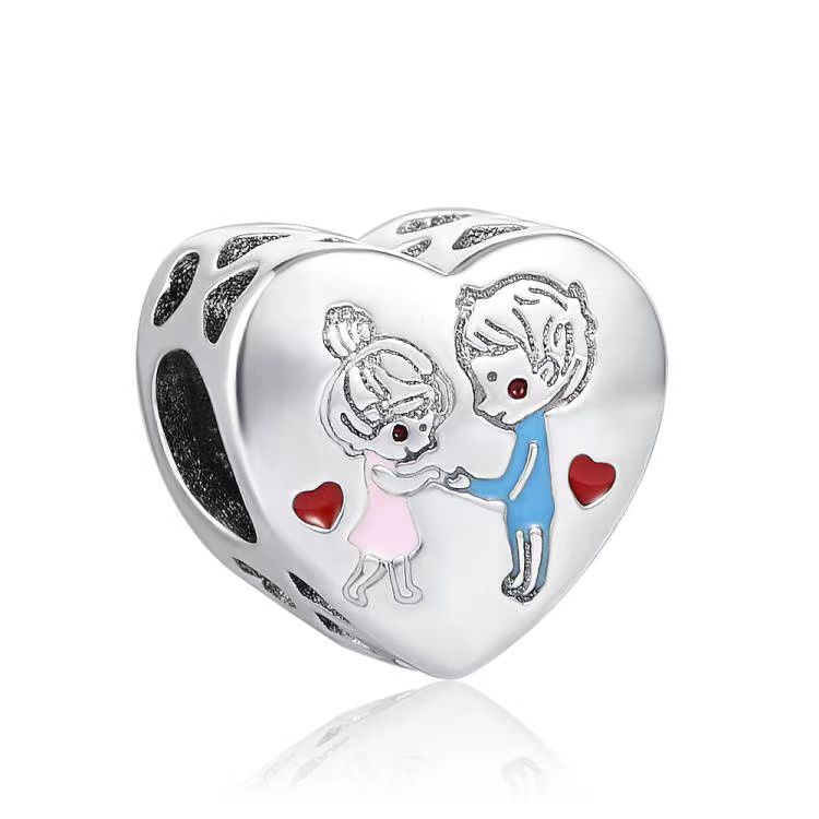 Cute Couple  Friends Bead Charm Hallmarked S925 Sterling Silver