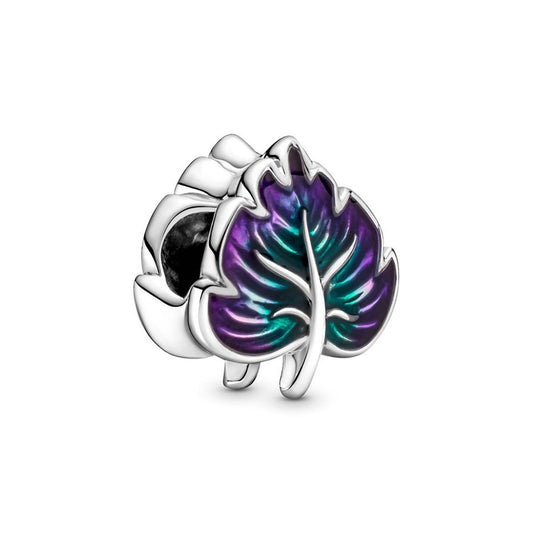 Green and Purple Leaf Bead Charm Hallmarked S925 Sterling Silver