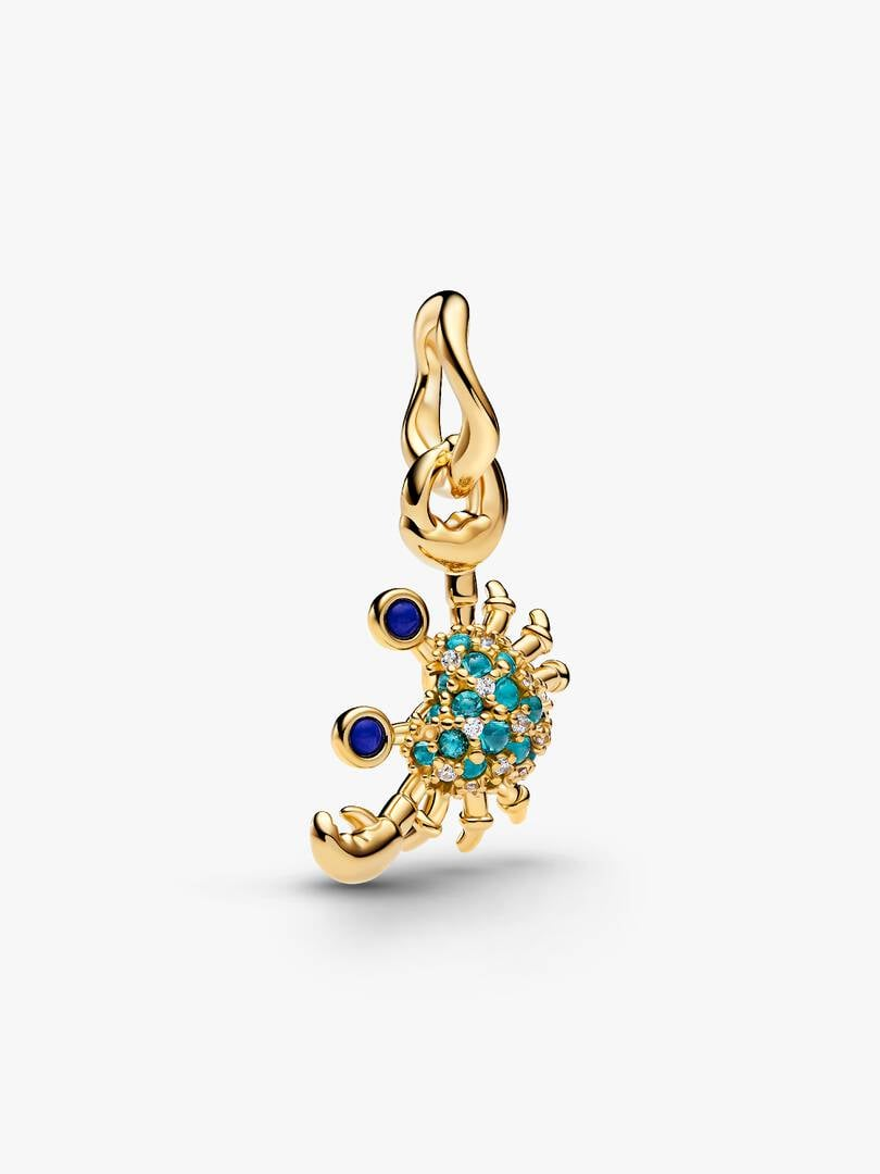 Gold Crab Dangle Charm Hallmarked S925 Sterling Silver