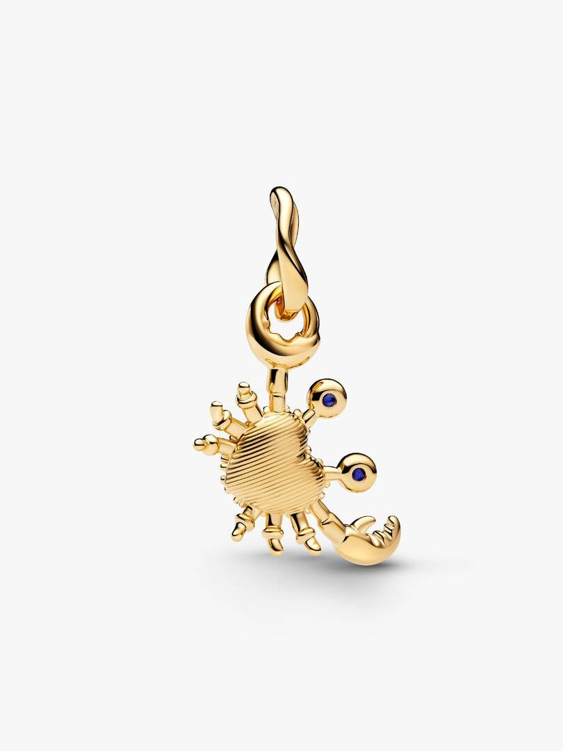 Gold Crab Dangle Charm Hallmarked S925 Sterling Silver