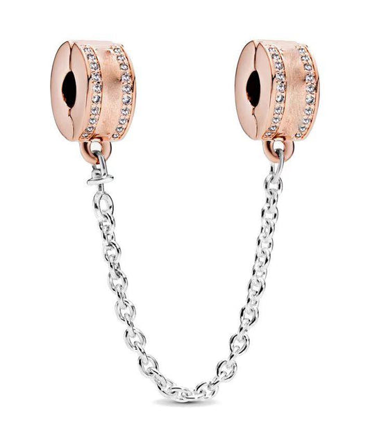 Sparkling Gold Clear Safety Chain Charm Hallmarked S925 Sterling Silver