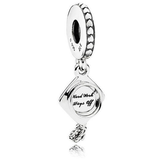 Graduation Cap Dangle Charm Hallmarked S925 Sterling Silver