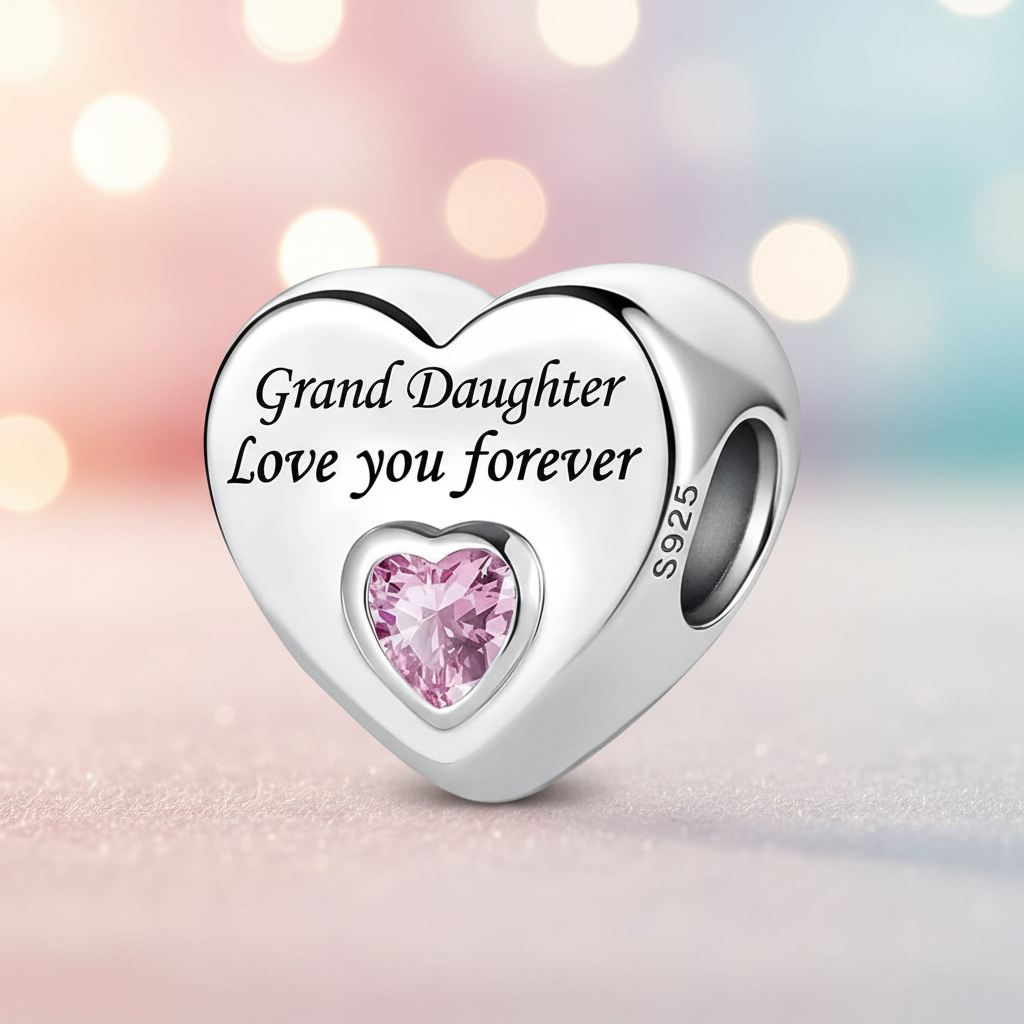Granddaughter Love You Forever heart charm in S925 sterling silver