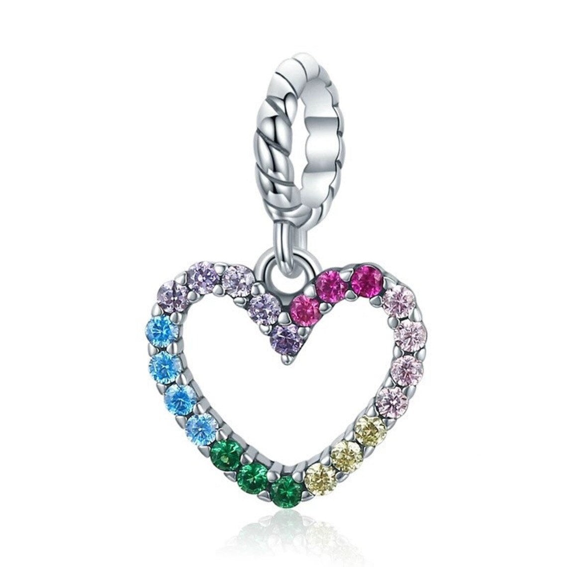 Rainbow Heart Dangle Charm Hallmarked S925 Sterling Silver