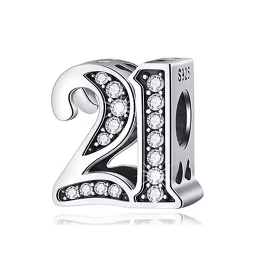 21st Birthday Bead Charm Hallmarked S925 Sterling Silver For Women's Bracelet