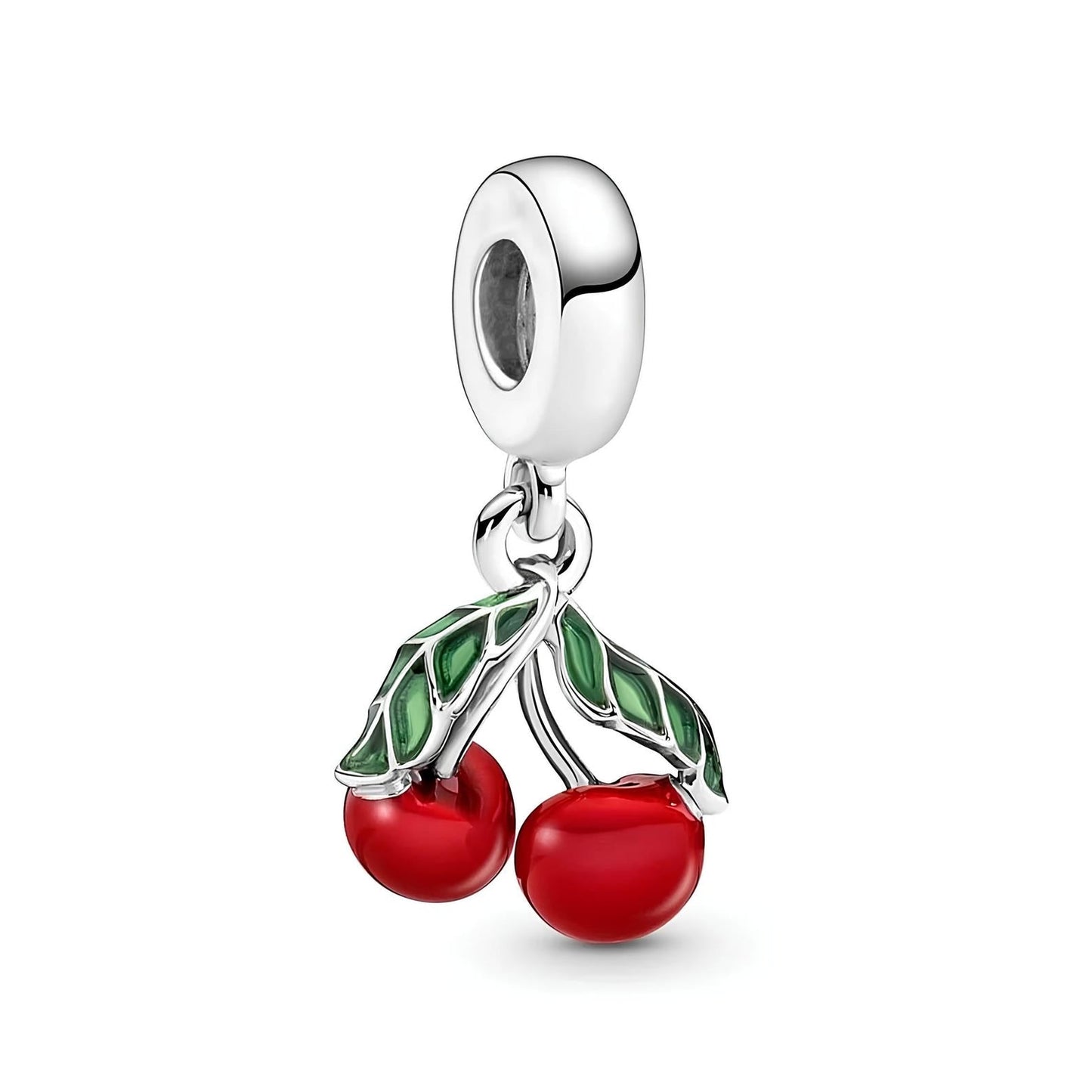 Asymmetrical Cherry Fruit Dangle Charm Hallmarked S925 Sterling Silver