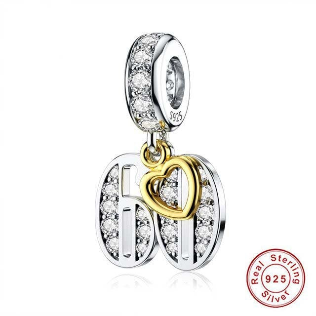 S925 13th,16th,18th,21st,30th,40th,50th,60th,70th Birthday Gold Tag Dangle Sterling Silver Charms