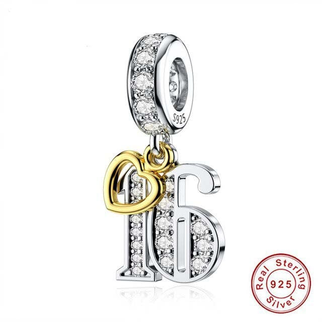 S925 13th,16th,18th,21st,30th,40th,50th,60th,70th Birthday Gold Tag Dangle Sterling Silver Charms