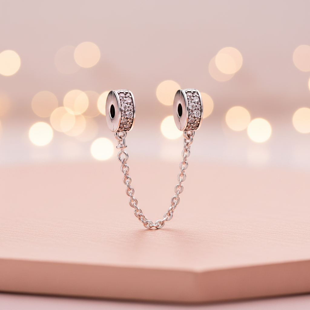Elegance Pavé Safety Chain Clip charm for women's bracelet