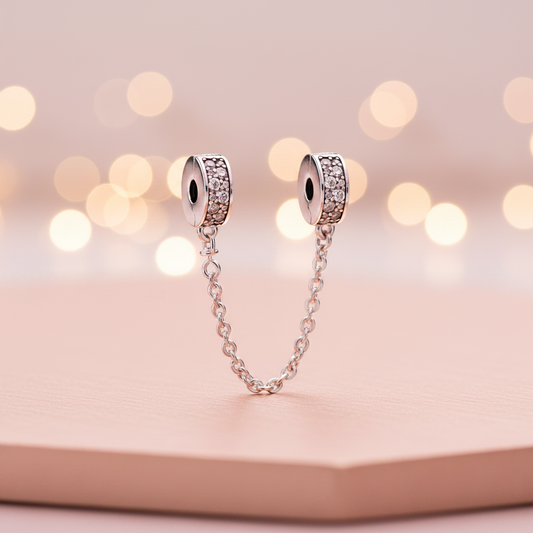 Elegance Pavé Safety Chain Clip charm for women's bracelet