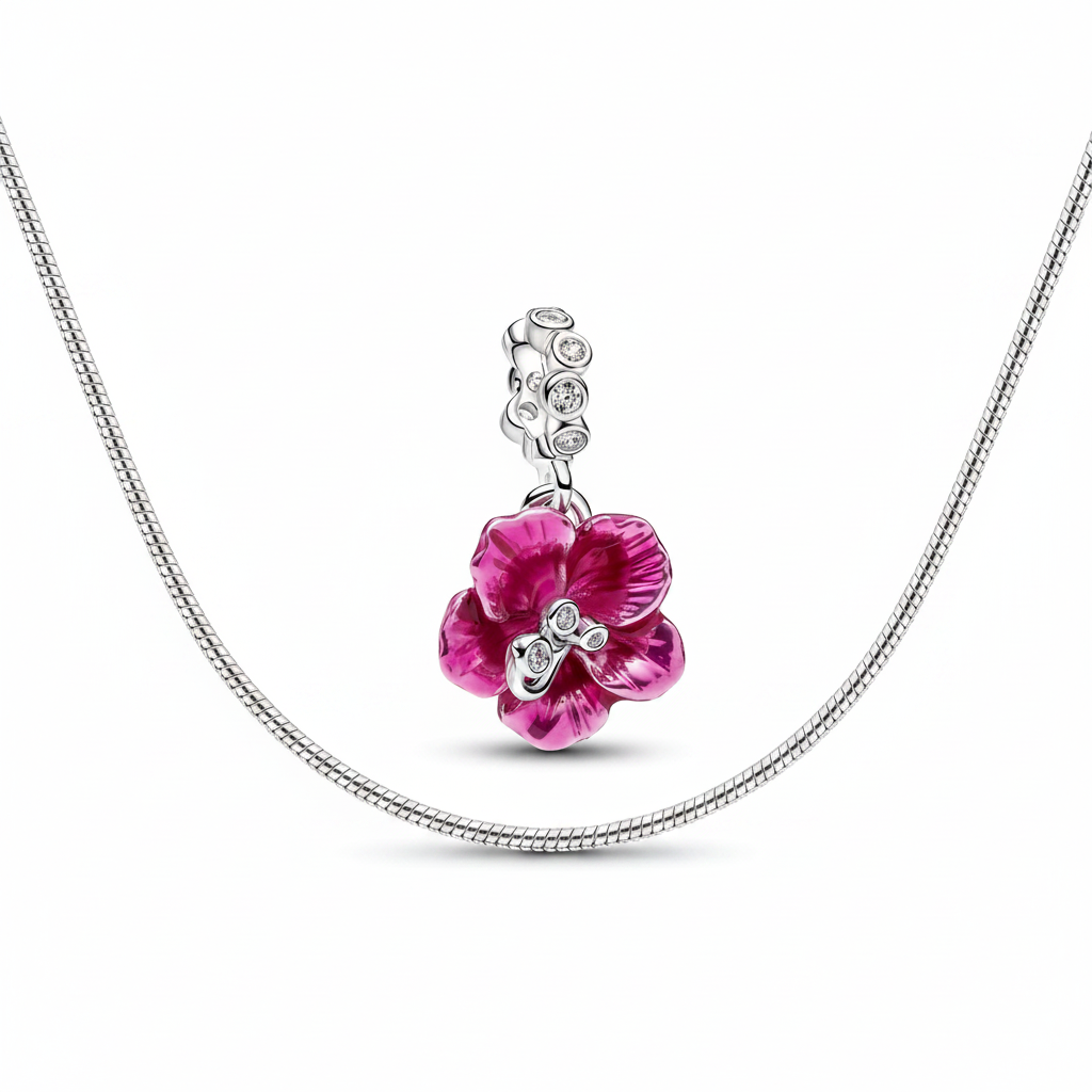Pink flower charm - front view white background