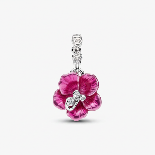 Pink flower charm - 3/4 angle white background