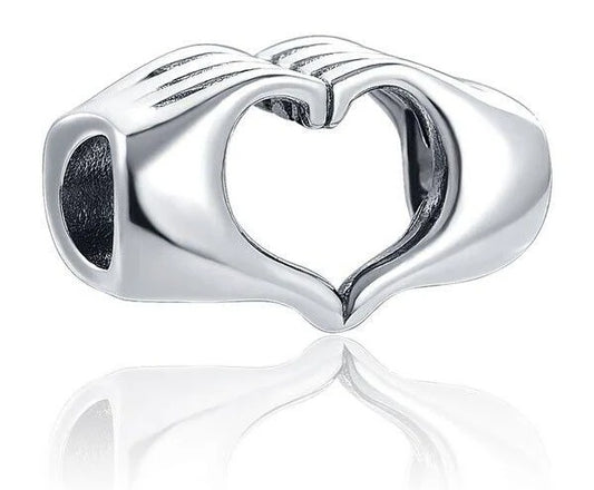 Love Heart Hands Bead Charm Hallmarked S925 Sterling Silver