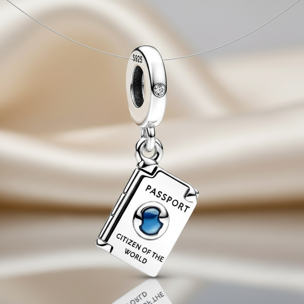 Openable Passport Dangle Charm sterling silver 