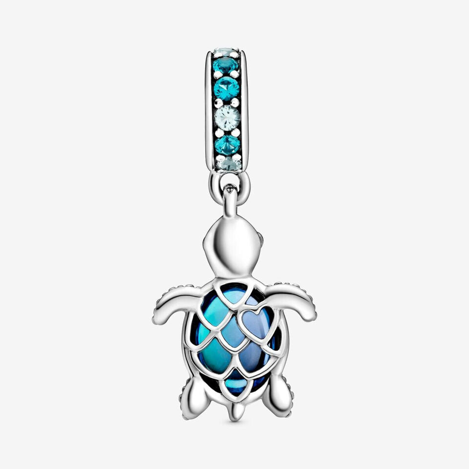 Blue Murano Turtle Dangle Charm Hallmarked S925 Sterling Silver